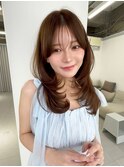 ANGELICA 顔まわりレイヤー 内巻き チョコレートブラウン