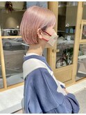 ミニボブ/ペールピンク/耳掛け/切りっぱなし/シースルー前髪