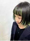 ボブ×ウルフ×インナーカラー×グリーン×ネオン系