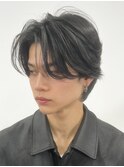 短髪センターパートメンズカットウルフダウンパーマスパイラル
