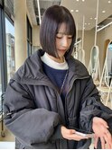 切りっぱなしボブ小顔カットグレージュラベンダー