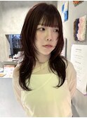 大人可愛い艶夏色カラーワインレッドくびれウルフロングレイヤー
