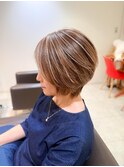 白髪ぼかし細めハイライト30代40代50代セミディ