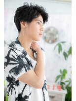 ヘアアンドビューティー ミック(Hair & Beauty miq)&nbsp;くせ毛風パーマの黒髪ワイルドアップバングa