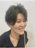 ニュアンスパーマ /ツーブロック/オリーブグリーン /スモーキー