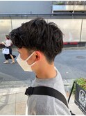 ニュアンスパーマツーブロックメンズマッシュパーマメンズカット