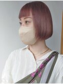 【morio原宿】ぱっつんオン眉ボブ　ガーネットピンクカラー