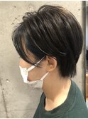 ネイビーフェイスフレーミング大人ショートフレアバング30代40代