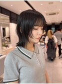 韓国ミディアムレイヤーボブ黒髪髪質改善トリートメント
