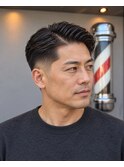 大人七三分け｜テーパーフェード｜白髪ぼかしハイライト