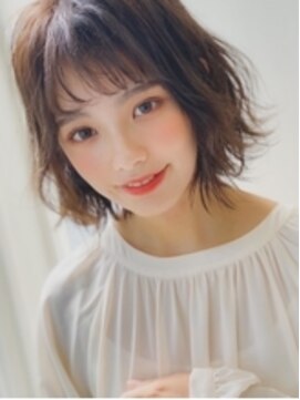 アグ ヘアー クオレア 古川橋店(Agu hair cuorea) 《Agu》ネイビーブルー×こなれウェーブボブ　シースルーバング