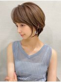 大人かわいい 小顔 ショートボブ ひし形シルエット グレージュKI