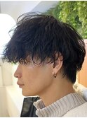 ツイストスパイラル/メンズマッシュショートウルフ/波巻きパーマ
