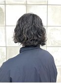 メンズ　ボブ　パーマ　ウェーブ　くせ毛風　黒髪