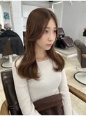 髪質改善ヘアスタイル外ハネボブワイドバングワインレッド