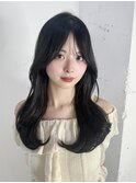ロング顔周りレイヤーフェイスフレーミングおくれ毛_F0993