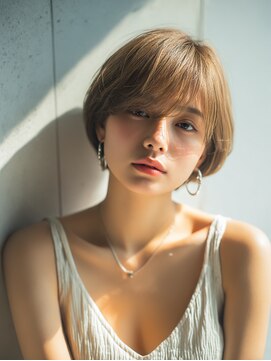 前髪顔まわりカット/外ハネボブ/丸みボブ/ショートボブ