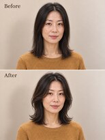 aptas 青山/表参道 白髪染め/白髪ぼかしハイライト/ボリュームアップエクステ&nbsp;40代の大人センターパートミディアム｜表参道・青山
