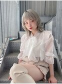 ミニウルフ/くすみブルー/流れるレイヤー/インナーハイライト