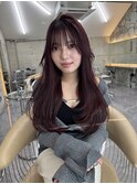 レイヤーカットワインレッドラベンダーカラーブリーチなしカラー