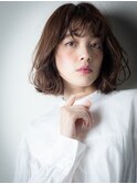 ミルクティーカラーゆるふわ小顔Aラインボブパーマu川口30代40代
