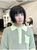 ぱっつん前髪/ダークアッシュ/ショートボブ/大人かわいい