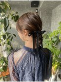 大人シニヨンスタイル/ベロアリボン/結婚式ヘアアレンジ