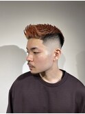 日本橋メンズレッドカラー赤髪スキンフェード　フェードカラー