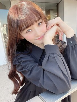 アム 表参道(am) 小顔薄めバンググレージュレイヤーロング前髪パーマ黒髪