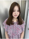 顔まわりカット/レイヤーカット/韓国/ロングセミディ/グレージュ