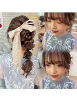 編みポニー　ヘアメイク　結婚式参列　二次会