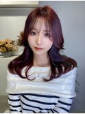 韓国/レイヤー/くびれ巻き/オルチャン/ワインレッド/暖色/艶感