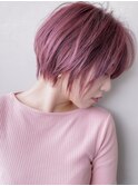 【ハイライト＋ワンカラー】ショートレイヤー/ペールピンク艶感