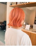 オレンジベージュ×ボブ/髪質改善/ケアブリーチ/ダブルカラー