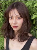 +小顔ミディアムパーマミディアムデジタルパーマボブパーマ黒髪