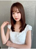 ココアベージュ×レイヤー[小顔/黒髪/オリーブグレー]