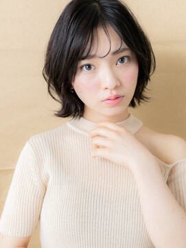 カバーヘア ブリス 上尾西口店(COVER HAIR bliss) シースルーバング黒髪くびれヘア外ハネウルフボブX上尾30代40代