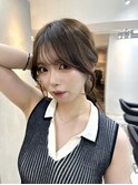 前髪あり韓国美髪エアリーロングピンクブラウン切りっぱなしボブ
