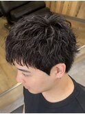 スパイキーショートピンパーマダウンバング短髪