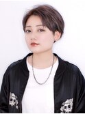 女前ハンサムショート×ピンクパープルアッシュ