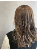 ハイトーンブラウンベージュ 無造作ゆるふわ無造作セミロング