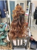 高めお団子華やかハーフアップ