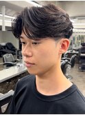 センターパートニュアンスパーマ曲がる縮毛矯正