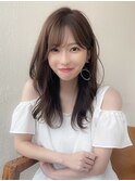 大人可愛い薄めバングふんわりカールショコラアッシュくびれ★