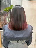 ミディアム　インナーカラー　赤　ピンク　推しカラー