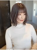 レイヤーボブ / 切りっぱなし / ぱっつん前髪 /顔まわりレイヤー