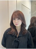 美髪カールシアーカラーピンクブラウンエアリーロングセミディ