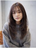 ロングレイヤー顔周りレイヤーハッシュカット透明感カラー