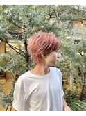 =ショートセンターパート/ピンクベージュ=