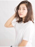 大人かわいいかきあげロングのくすみブルーロブヘア